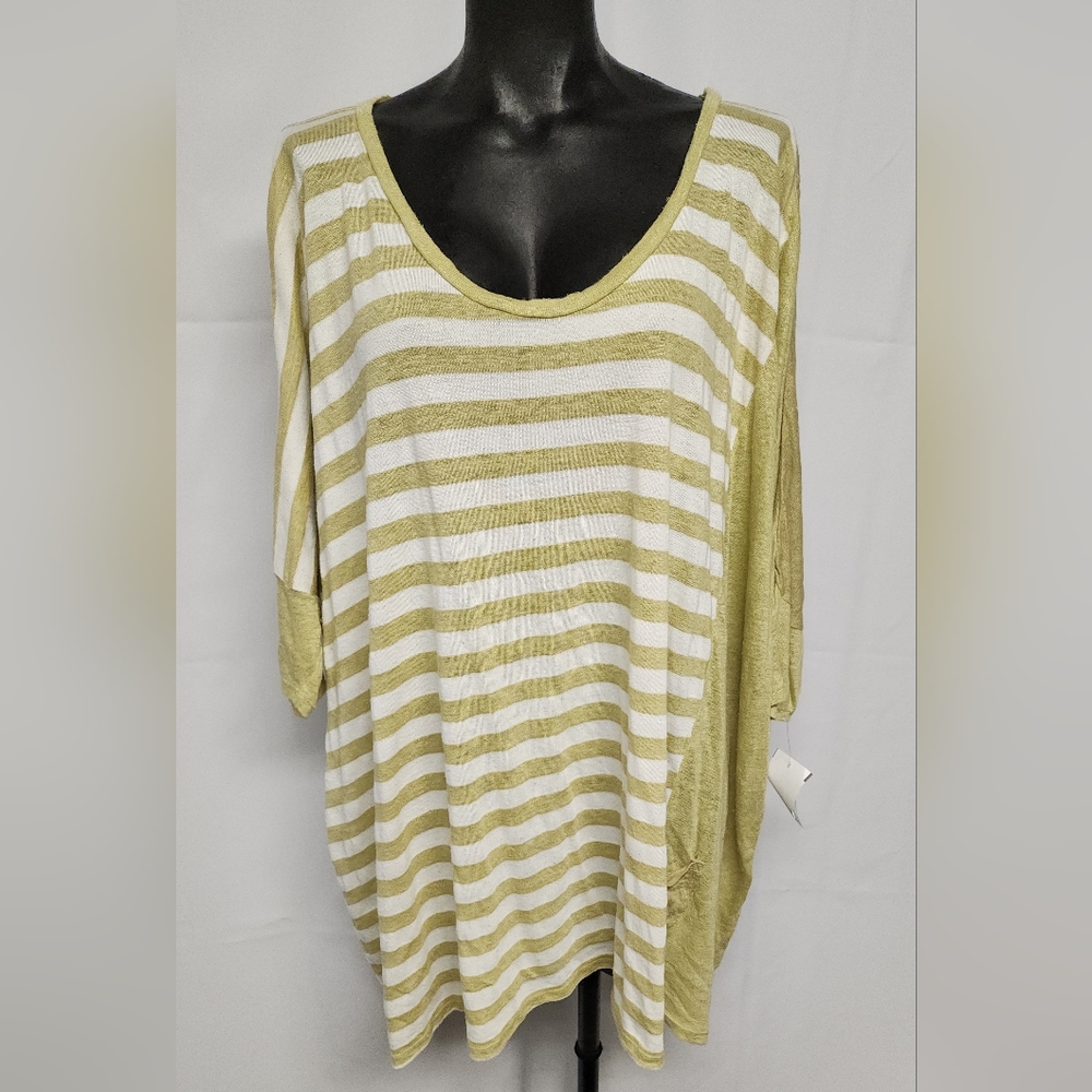 Johnny Was Pete & Greta "Senna" box stripe linen oversized top. Sz Lrg
